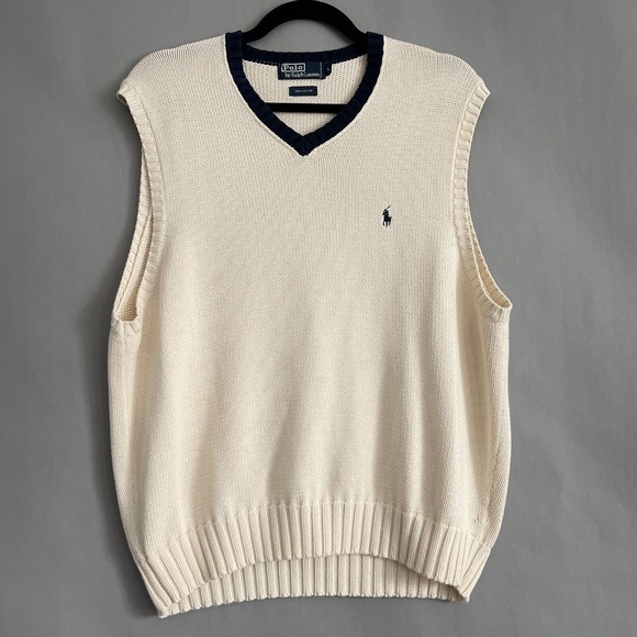 Polo Ralph Lauren Other - Polo Ralph Lauren Sweater Vest Men L Knit Sleeveless Pullover Cream V-Neck